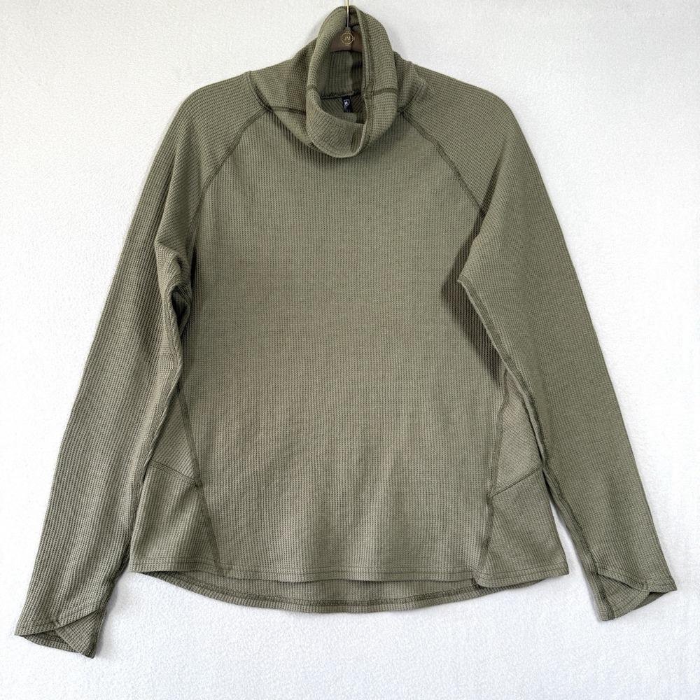Kuhl Top Womens Large Green Petra Turtleneck Performance Lightweight Waffle Knit